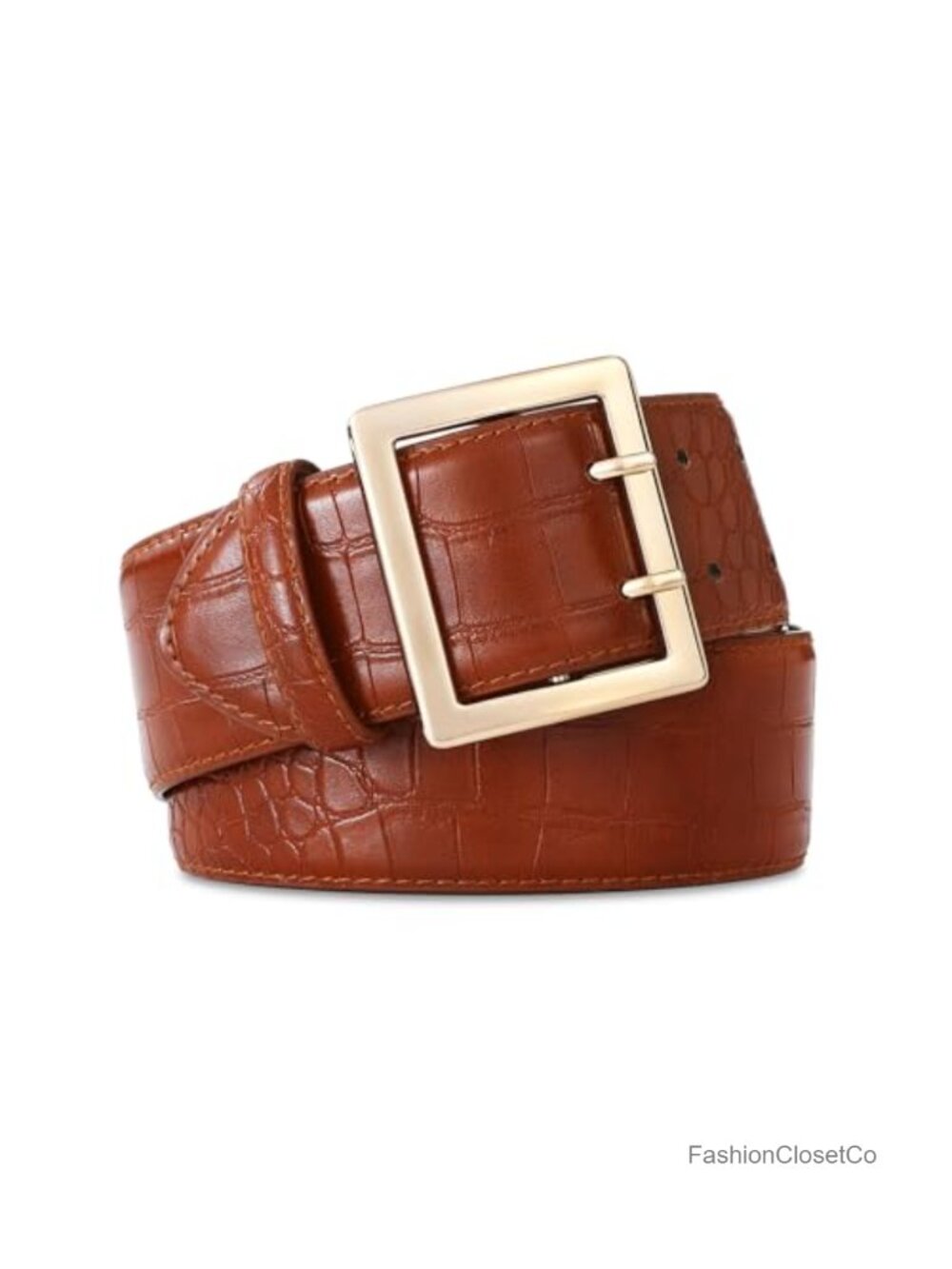 Wide Belt for Women Faux Leather Thick with Gold Buckle